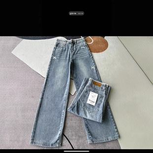 Wide-Leg Jeans for Women Summer High-Waisted 2025 New Rust Gray Retro Micro-Badge Cylindrical Loose Floor-Length Pants for Women