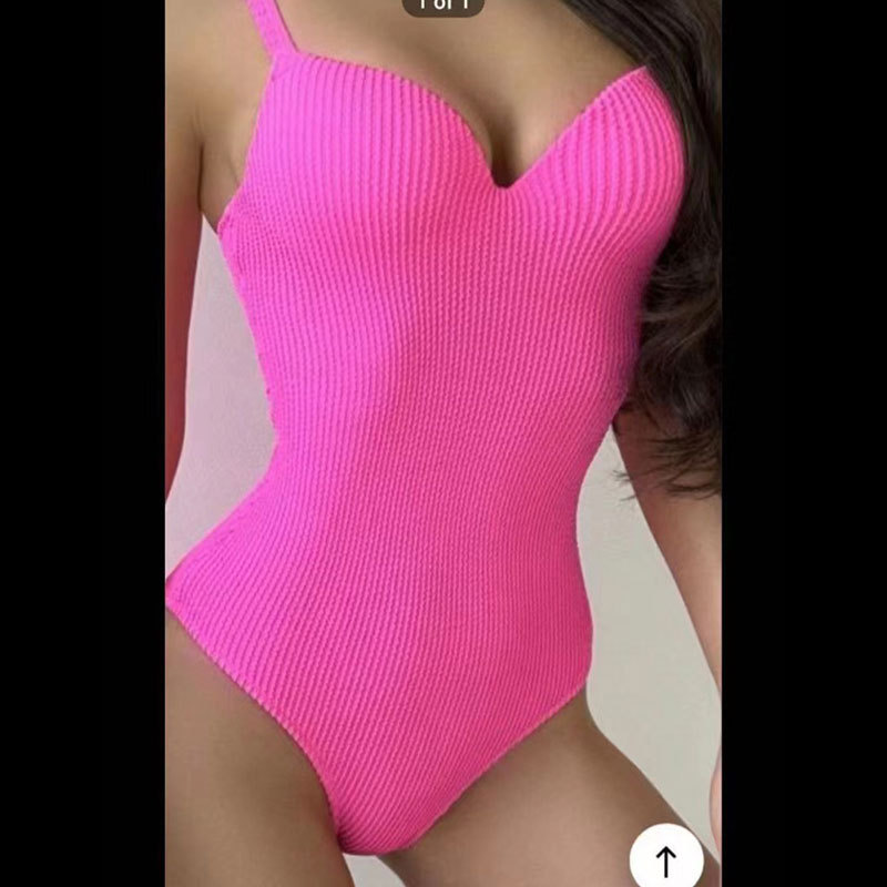 Spot New Russian Popular One-Piece Swimsuit European and American Fashion Sexy Swimsuit Women's Small Pit Strip Pure Color Hard Bag Swimsuit