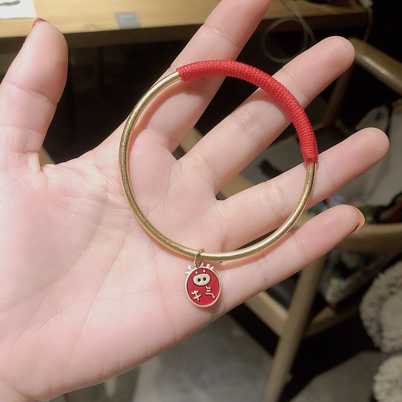 2021牛年新款小金牛手镯本命年手鏈生肖牛紅繩女轉運沙金手環手飾