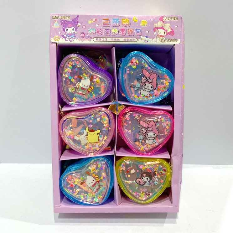 Sanrio Mini Colorful Liquid Sand Portable Storage Case for Kindergarten Students, Portable Prizes, Children's Gifts, Heart-Shaped