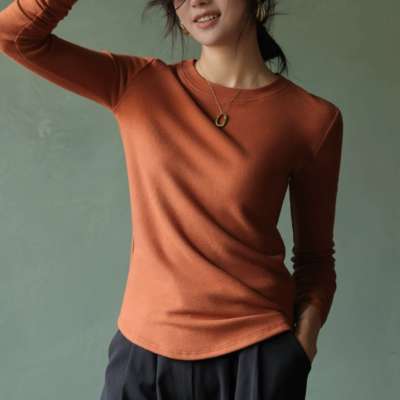Bo Cai 16861 2024 осень и зима начёс круглый ворот German Velvet Bottoming Shirt Slim Fit Top с утолщённой теплотой
