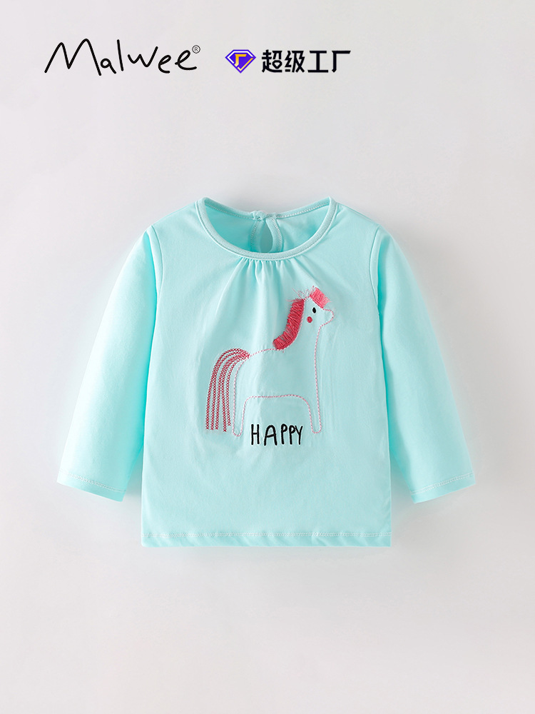 Malwee niña cuello redondo otoño e invierno nuevo estilo europeo y americano niño pequeño y mediano niña casual camiseta infantil de manga larga
