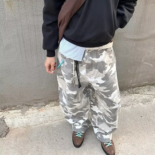 American Retro Tactical Camouflage Jeans for Men, Niche Gender-Neutral Hip-Hop Cool Loose Wide-Leg Casual Pants