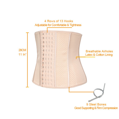 Cross-border latex girdle postpartum 9 steel bone breathable strong abdominal control body shaping rubber girdle 4 rows 13 buckles