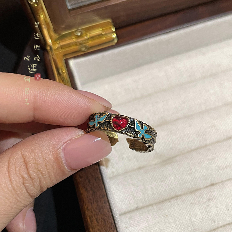 中古ヴィンテージリング女性用オープン調節可能な人差し指リングニッチデザインレトロエスニックスタイルヴィンテージリング|undefined