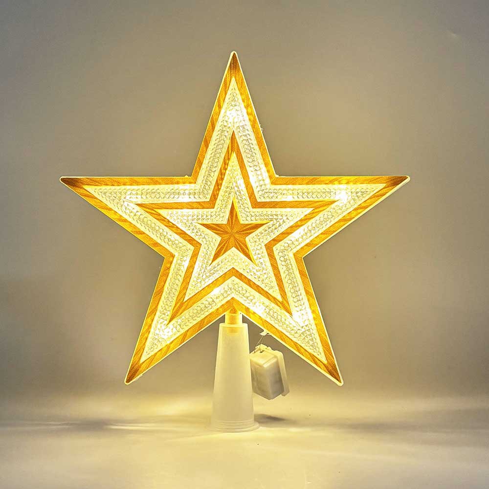 Nuevo árbol de Navidad LED decoración de estrella de luz transparente caja de baterías de color cálido cable de cobre con lámpara de estrella pentagonal transfronteriza