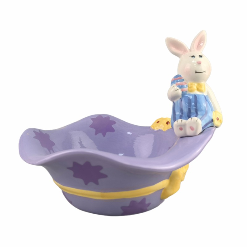 Creativo sombrero de paja conejo de pascua cerámica dulces tazón ensalada pintado a mano transfronterizo dulces galletas tazón de almacenamiento