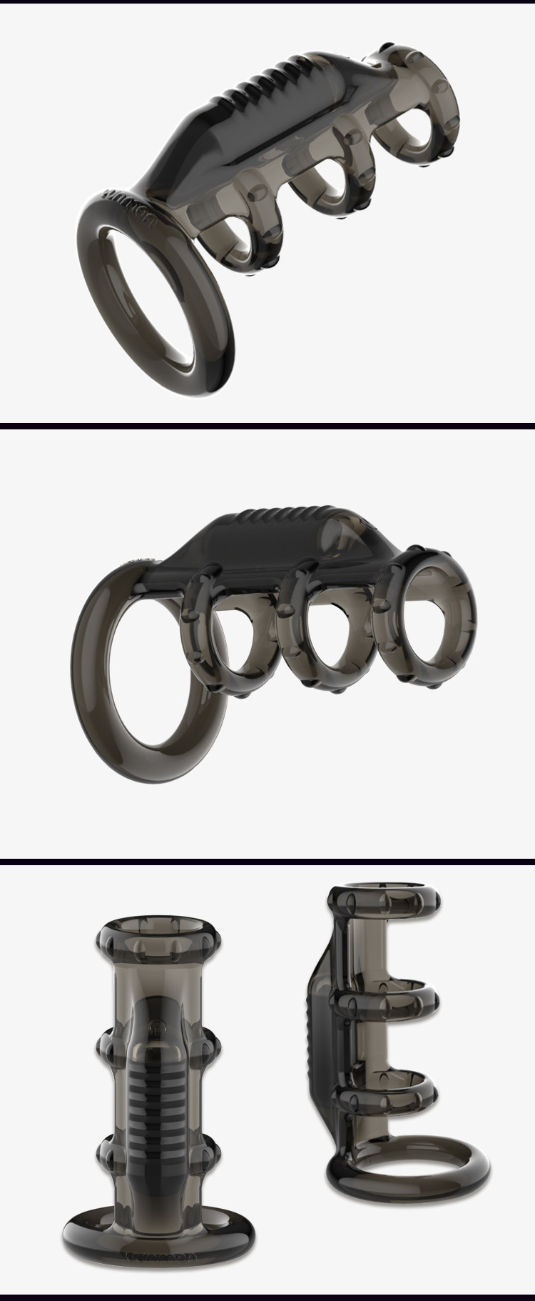 Vibrating Lock-On Condom Ring, Textured TPE Penis Sleeve, Button Control — detail image 8