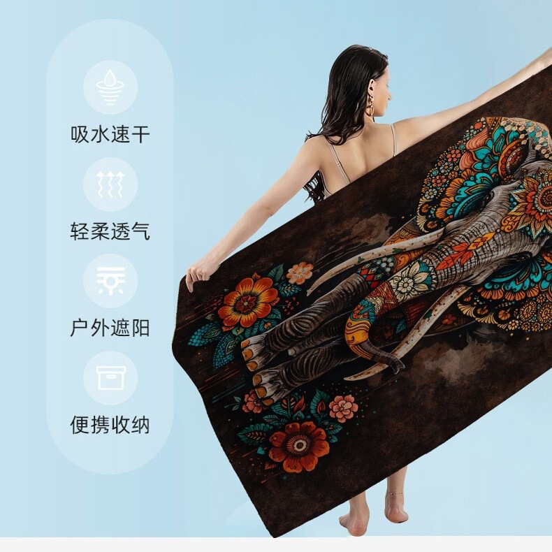 Quick-Drying Beach Towel, Quick-Drying and Water-Absorbent Printed Microfiber Beach Towel, New Trendy Brand Bath Towel, Animal Series, Binghua Quick-Drying Beach Towel, Quick-Drying and Water-Absorbent Printed Microfiber Beach Towel, New Trendy Brand Bath Towel, Animal Series, Binghua