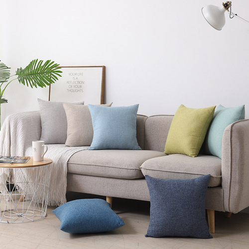 素色棉麻加厚正方形靠枕纯色家用沙发靠垫现代大抱枕客厅靠背枕垫
