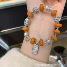 天然琥珀蜜蜡老蜡饼子扣子手串搭配925复古银配件批发支持复检