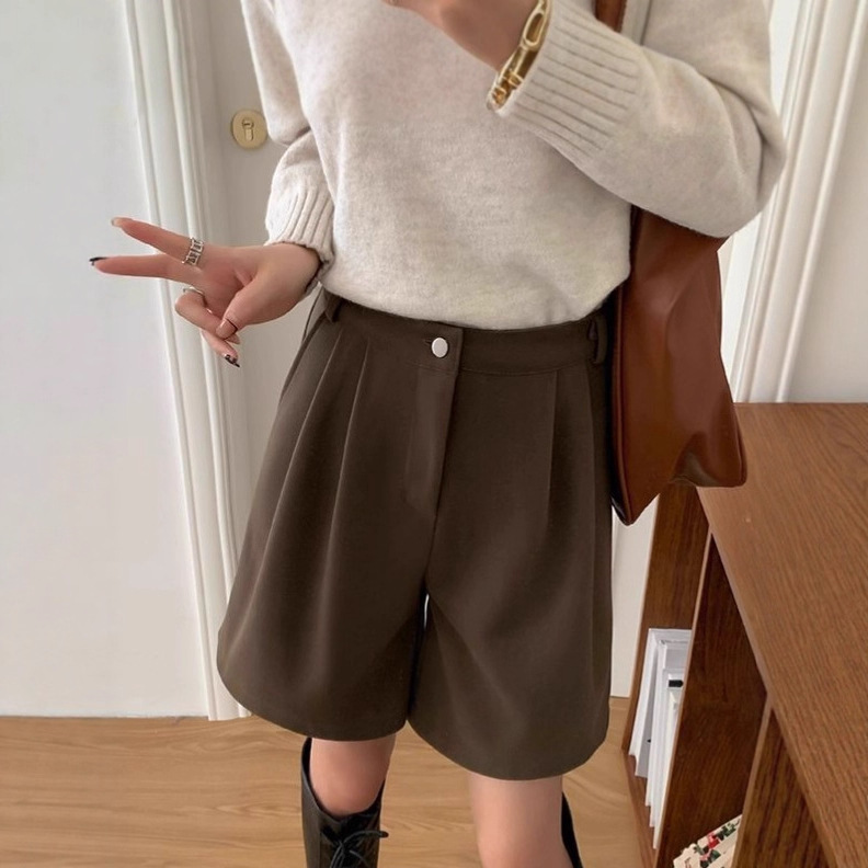 Plus Size Woolen Suit Shorts Women's Wide-Leg Casual Mid-Pants Autumn and Winter High Street Loose Versatile Woolen Straight-Leg Pants Plus Size Woolen Suit Shorts Women's Wide-Leg Casual Mid-Pants Autumn and Winter High Street Loose Versatile Woolen Straight-Leg Pants
