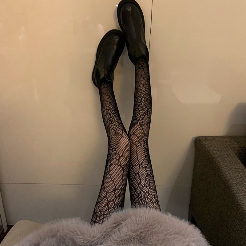 Tattoo lace hollow stockings women's base socks spider web small mesh pantyhose children's one-piece pants_voghion.com