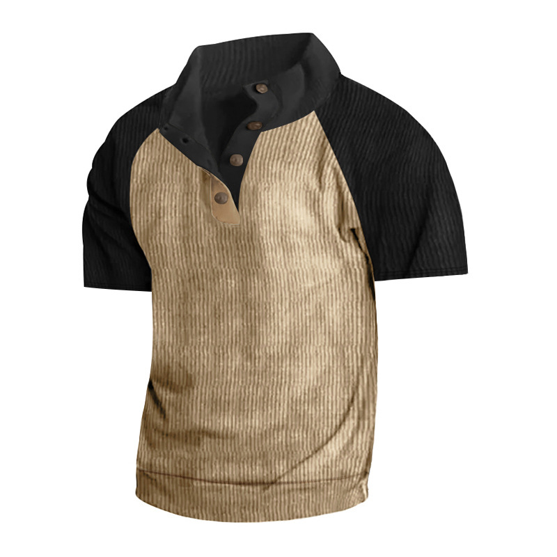 Verano transfronterizo para hombres al aire libre raglán de manga corta comercio exterior Amazon casual cuello alto deportes pana camiseta para hombres