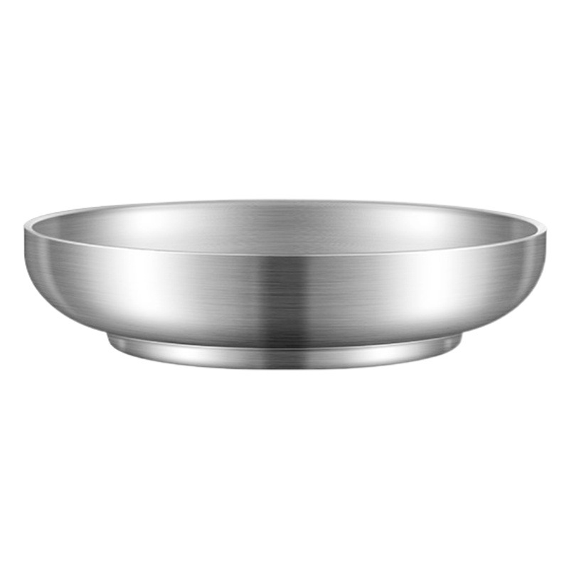 304 placa de acero inoxidable engrosada de doble capa redonda profundización plato de carne postre plato de fruta restaurante vajilla