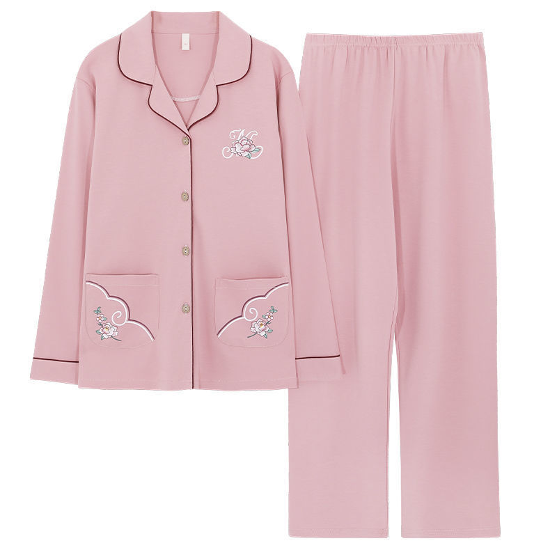 Pijamas de algodón puro primavera y otoño de las mujeres de manga larga más el tamaño cardigan traje de las madres de mediana edad y ancianos ropa de casa al aire libre