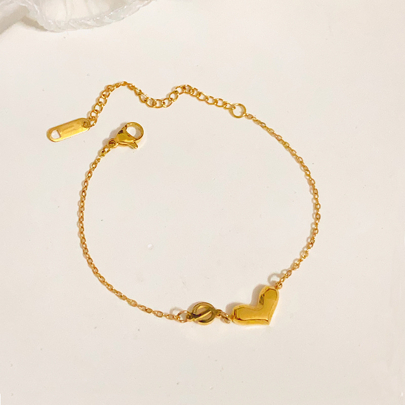 Wholesale Jewelry Casual Lady Simple Style Heart Shape Titanium Steel Gem Inlay Anklet display picture 3