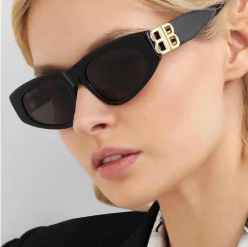 跨境新款欧美墨镜女复古猫眼双B高级感眼镜网红爆款太阳镜