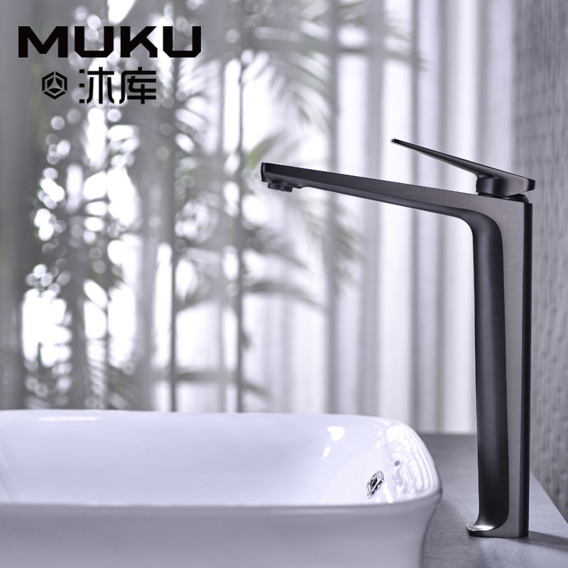 Mukud all-copper hot and cold faucet gun gray wash basin table under-counter basin bathroom wire drawing gold faucet
