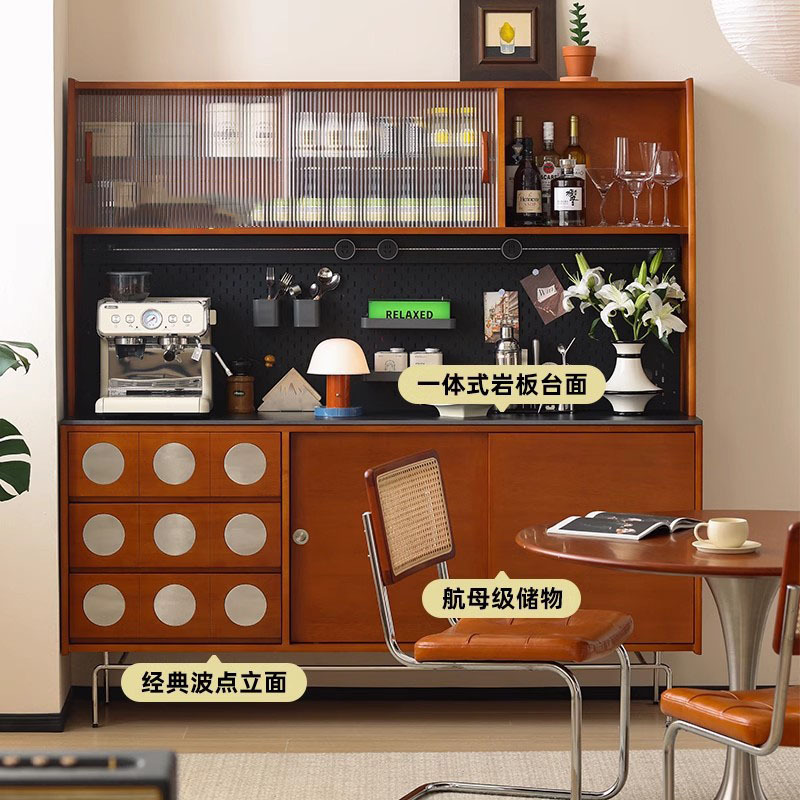 Nordic Solid Wood Sideboard Household Living Room Stainless Steel Large Capacity Tea High Cabinet Dining Room Middle Ancient Storage Cabinet