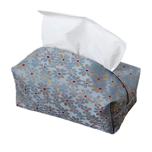 Embroidered Chinese-style paper towel storage box with brocade fabric, Chinese paper towel holder for tea room and homestay, fabric paper towel bag with Chinese cultural design
