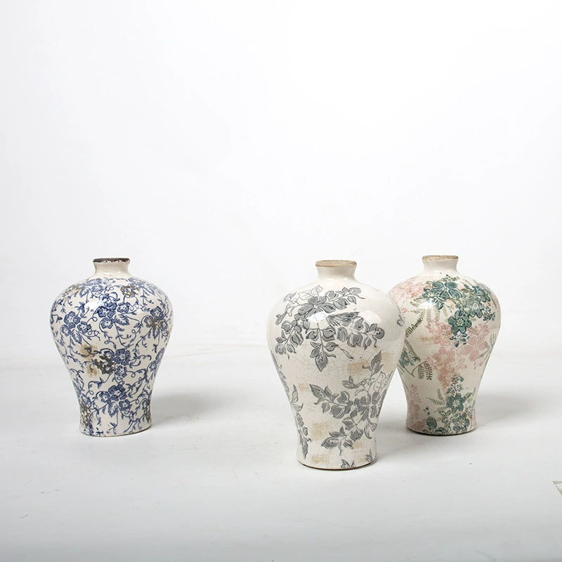 Ретро старая керамическая ваза с эффектом треснувшей глазури, искусственная ваза для сухоцветов, декор для гостиной и дома