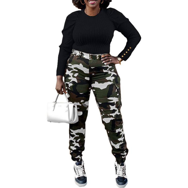 Women's Camouflage Cotton Overalls Small Foot Fashion Casual Pants Spring Autumn Summer Regular Size_ecoleips.com