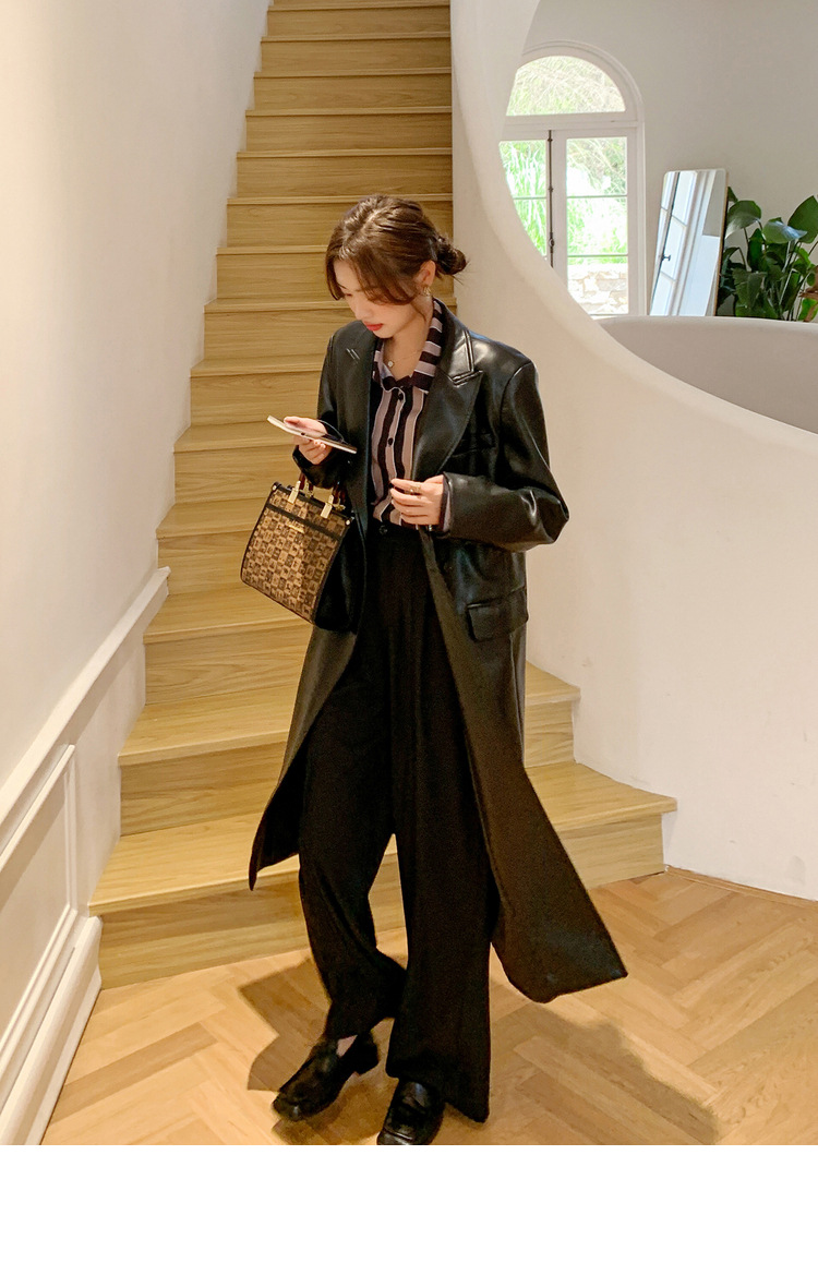 Women's Black Pu Leather Blazer Slim Fit Elegant Spring Coat_voghion.com