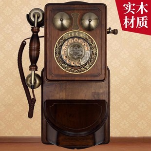 Cross-border European antique wooden wall-mounted telephone old-fashioned turntable rotary dial retro wall-mounted fixed telephone
