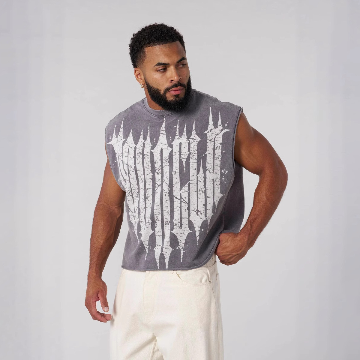 youngla Men's Summer Cotton Sleeveless Sports Fitness Vest American Casual Loose Fit Muscle-Enhancing Top