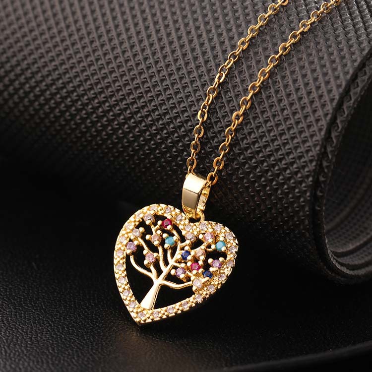 Fashion Tree Copper Plating Inlay Zircon Pendant Necklace 1 Piece