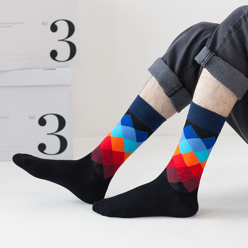 Chaussettes mi-mollet style Ins 2025d pour femme, motif losanges, tendance, unisexes, pour homme_voghion.com