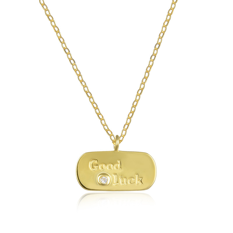 Corea del Sur hip hop etiqueta personalizada colgante S925 plata esterlina oro Goodluck carta clavícula cadena Collar para las mujeres