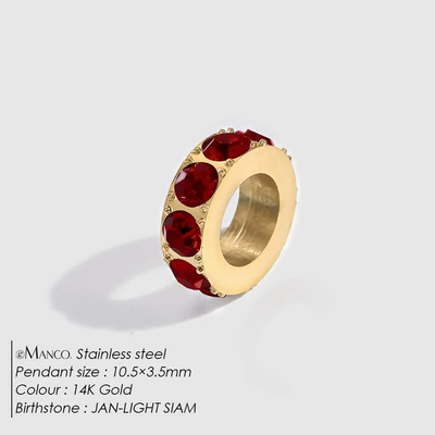Stainless Steel Diamond-Encrusted Large Hole Spacer Spacer Beads DIY Jewelry Accessories Ins Necklace Pendant Gold-Plated Handmade Accessories (Zərgərlik ara hissələri) - january-red-gold