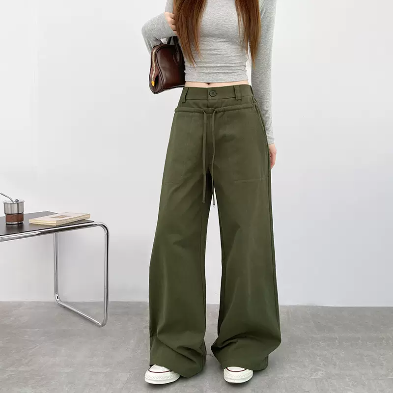 WO2025新款女装秋冬款纯棉舒适亲肤防静电阔腿裤垂感抽绳休闲长裤