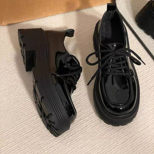 Black Thick-Soled Versatile Lace-Up Small Leather Shoes for Women 2025 Spring and Autum New Retro British Style Japanese Style Jk Flats