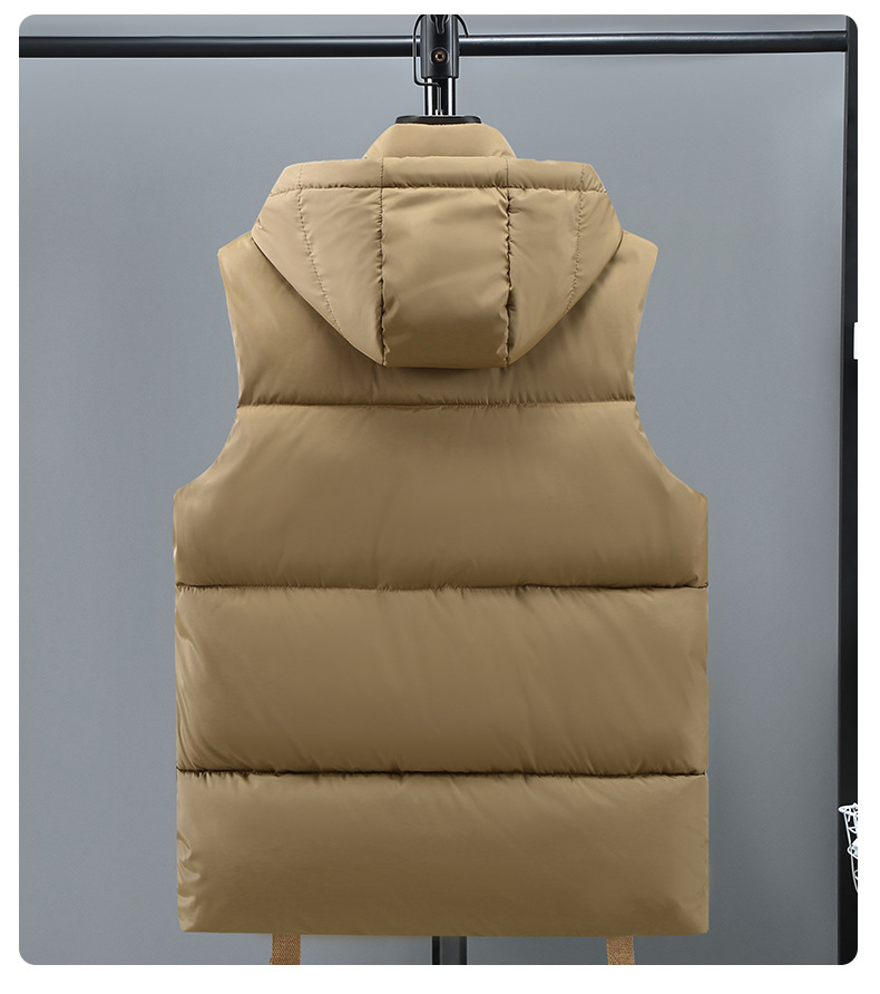 Daunen-Baumwoll-Herbst-Winter-Warmweste, trendige, lässige und vielseitige, abnehmbare Mütze für Herrenweste_voghion.com
