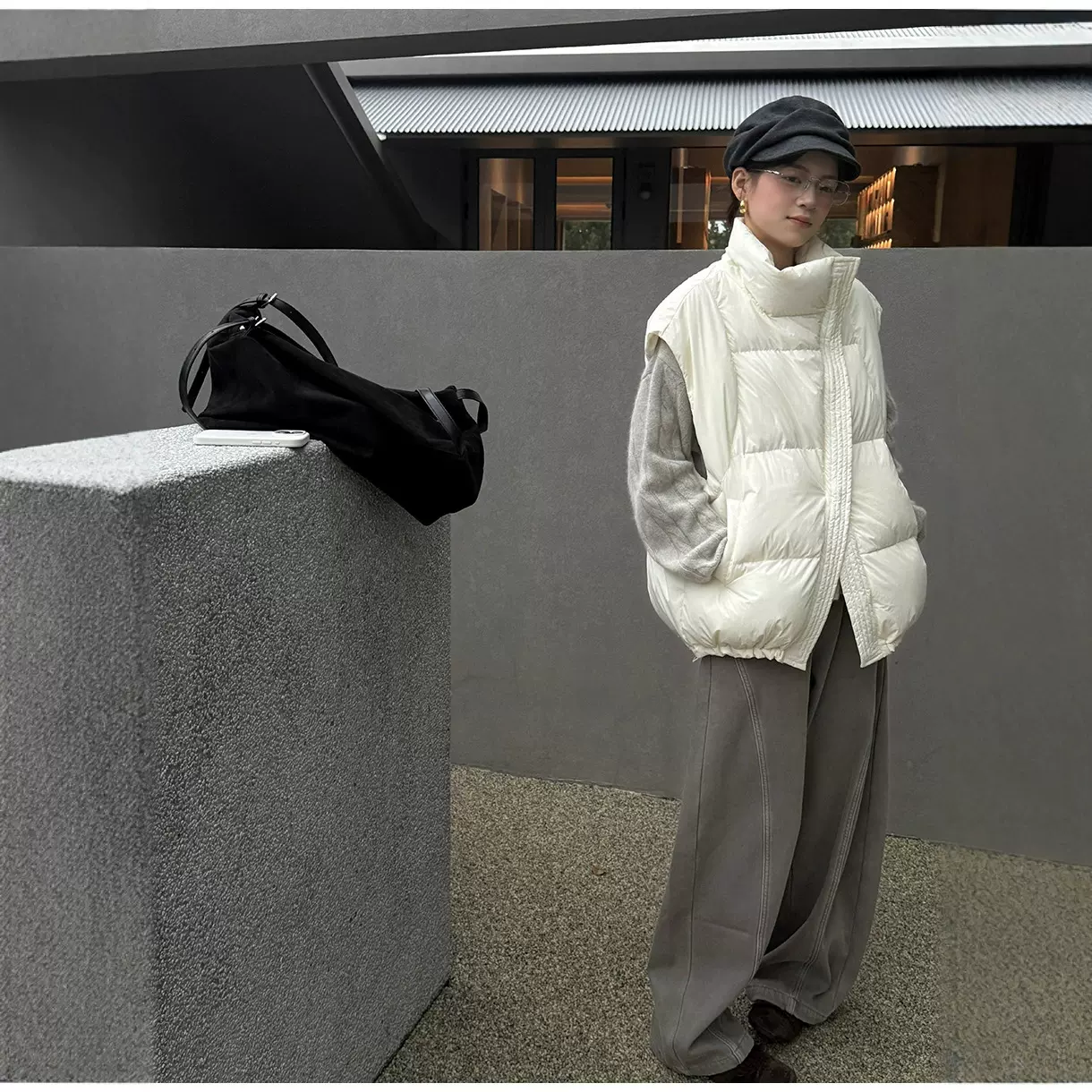 黎诺韩版简约立领斜襟羽绒马甲外套女2025冬季新款加厚外穿羽绒服