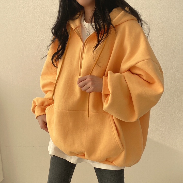 スーツトレンディなプルオーバージッパーフード付きスウェットシャツ女性用インロング韓国学生ルーズ春秋冬プラスベルベット韓国版|undefined