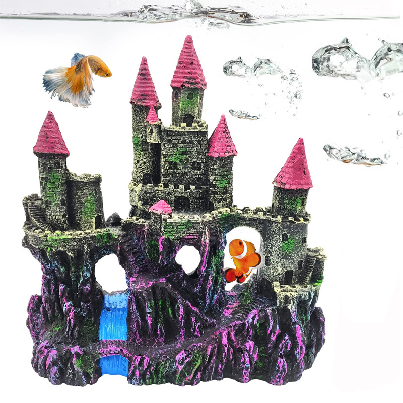 Acuario creativo decoración de pecera gran castillo casa trepadora caja de mascotas paisajismo decoración de resina casa de escape