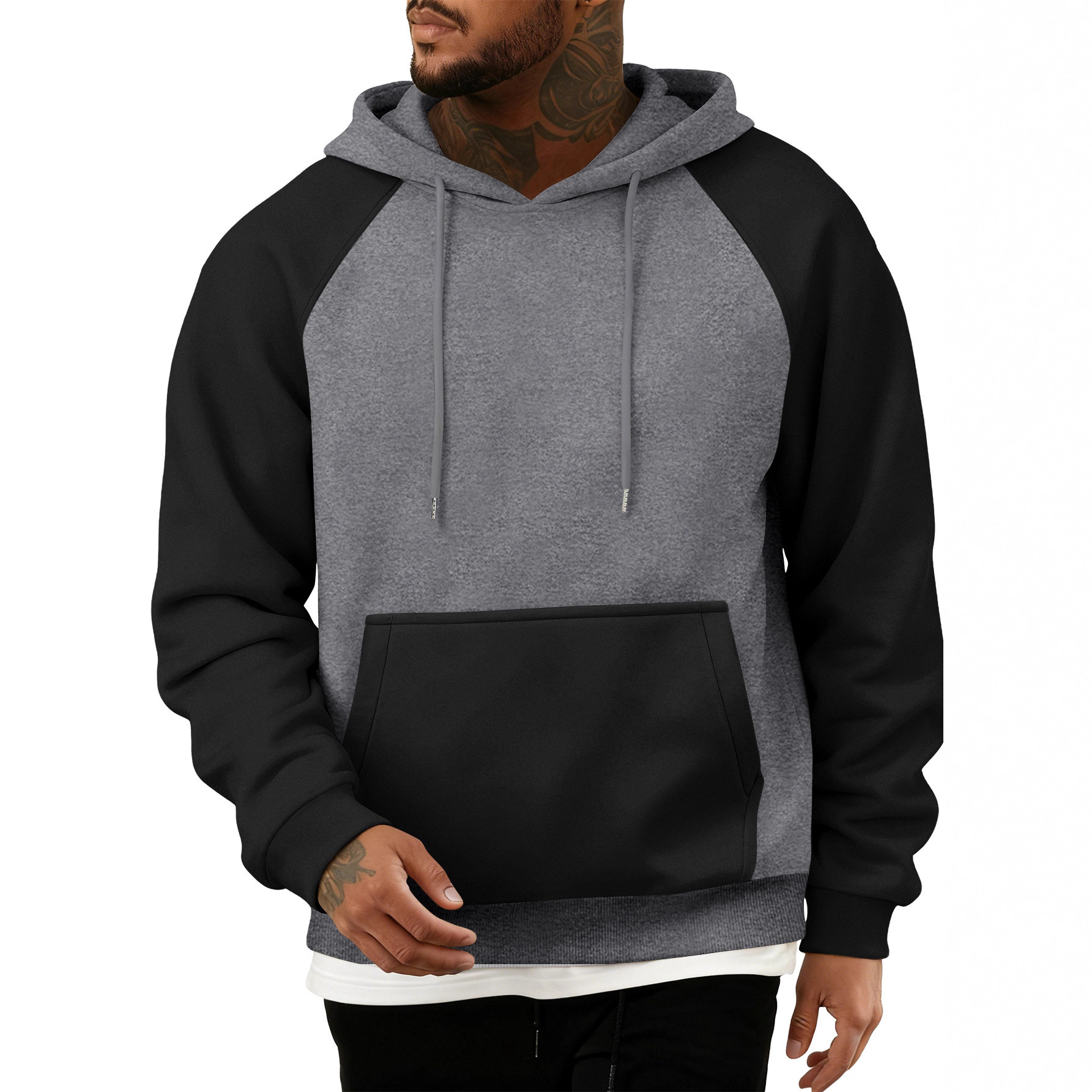 250g Export Autumn and Winter New European Size Color Matching Men's Sweatshirt Fleece-Lined Pullover Sports Hoodie Casual Top