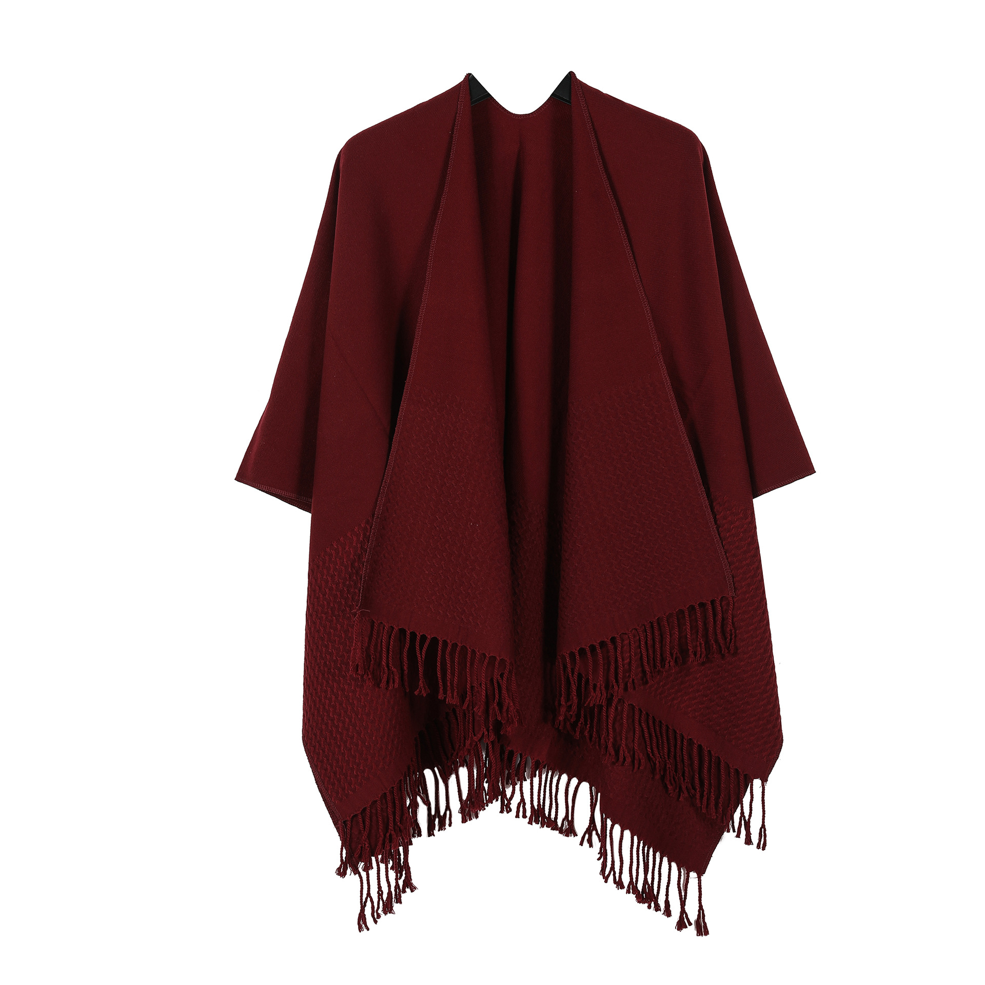 New Red Shawl for Women, Versatile Solid Color with Tassels and Slits, Large Shawl with Wavy Drape, Warm Cape