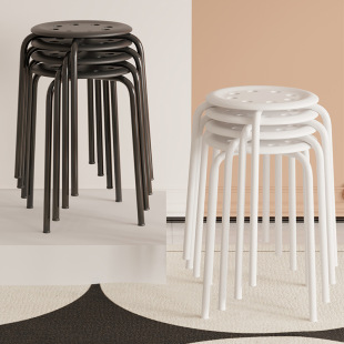 Wrought Iron Eight-Hole Stool, High Stool, Stylish Round Stool, Thickened Adult Plastic Stool, Dining Table Bench, Household Folding Chair