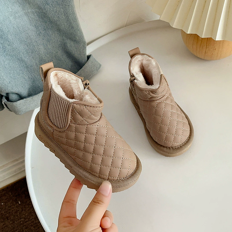 Мальчик теплые снежные сапоги 2024 осенние и зимние новые девчушки снежные хлопчатобумажные туфли для девочек простые дикие хлопчатобумажные туфли