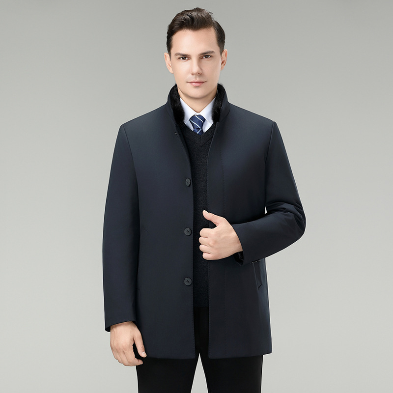 Men's Stand Collar down Jacket Winter Thickened Warm Detachable down Lining Mink Fur Middle-Aged Dad Coat