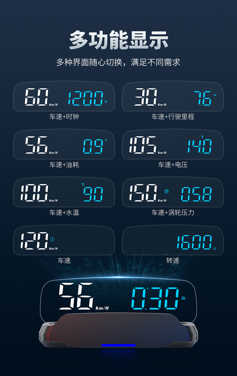 Car Smart Obd Head-Up Display Car Hud Fuel Consumption Water Temperature Speedometer Time High-Definition Head-Up Display C7B