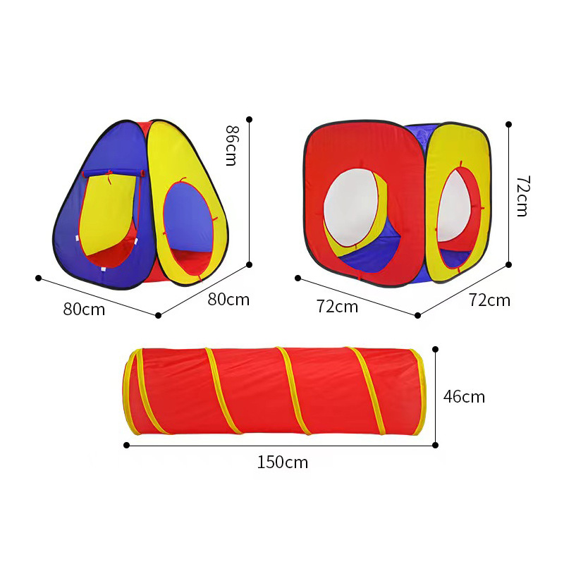 Tienda interior de los niños vendedores calientes del Amazonas tres-en-uno azul amarillo rojo de la casa del juego del bebé que se arrastra el traje del túnel en existencia
