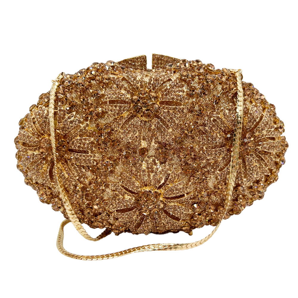 Túi clutch nữ đính đá pha lê dự tiệc sang trọng — vàng, Tùy chỉnh các màu khác chi tiết 3