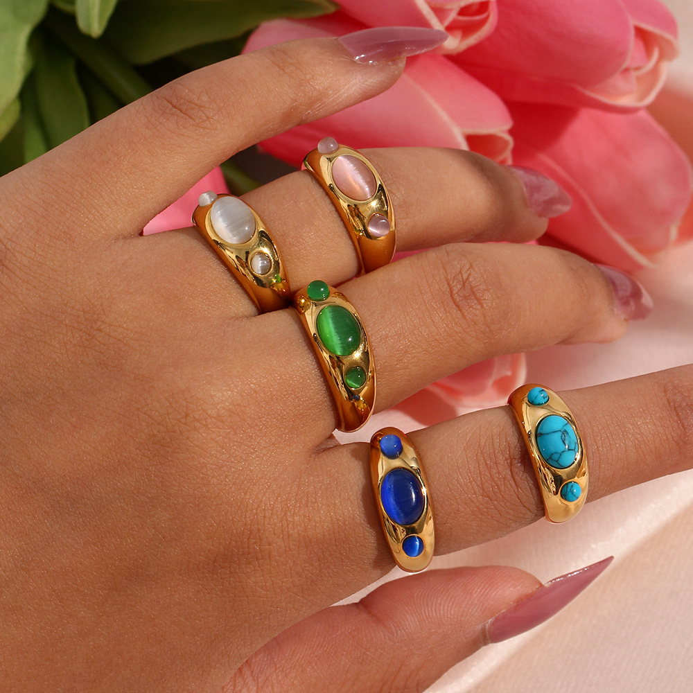 Vintage Style Oval Stainless Steel Rings Inlay Opal Stainless Steel Rings