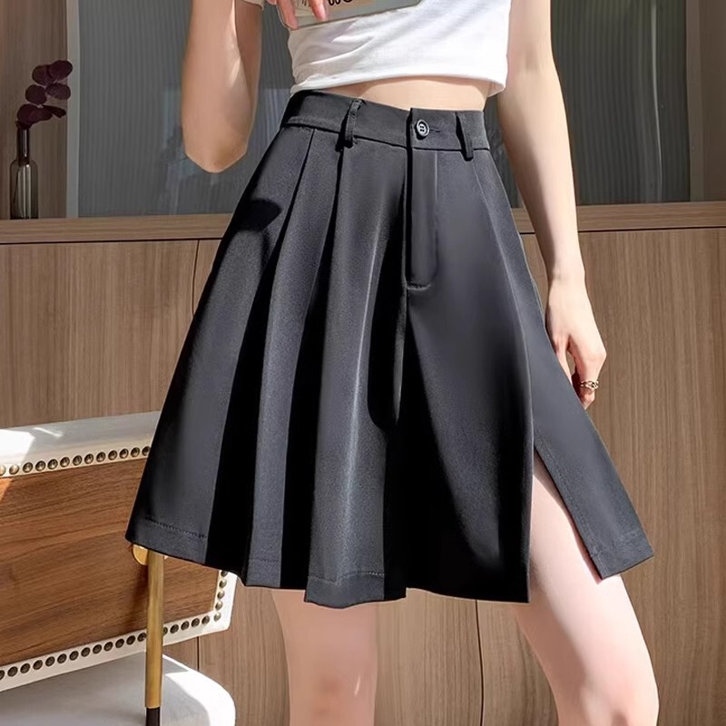 Slit Pleated Suit Shorts for Women 2025 Summer High Waist Loose Draped Large Size Straight Black Wide Leg Five-Point Pants Slit Pleated Suit Shorts for Women 2025 Summer High Waist Loose Draped Large Size Straight Black Wide Leg Five-Point Pants